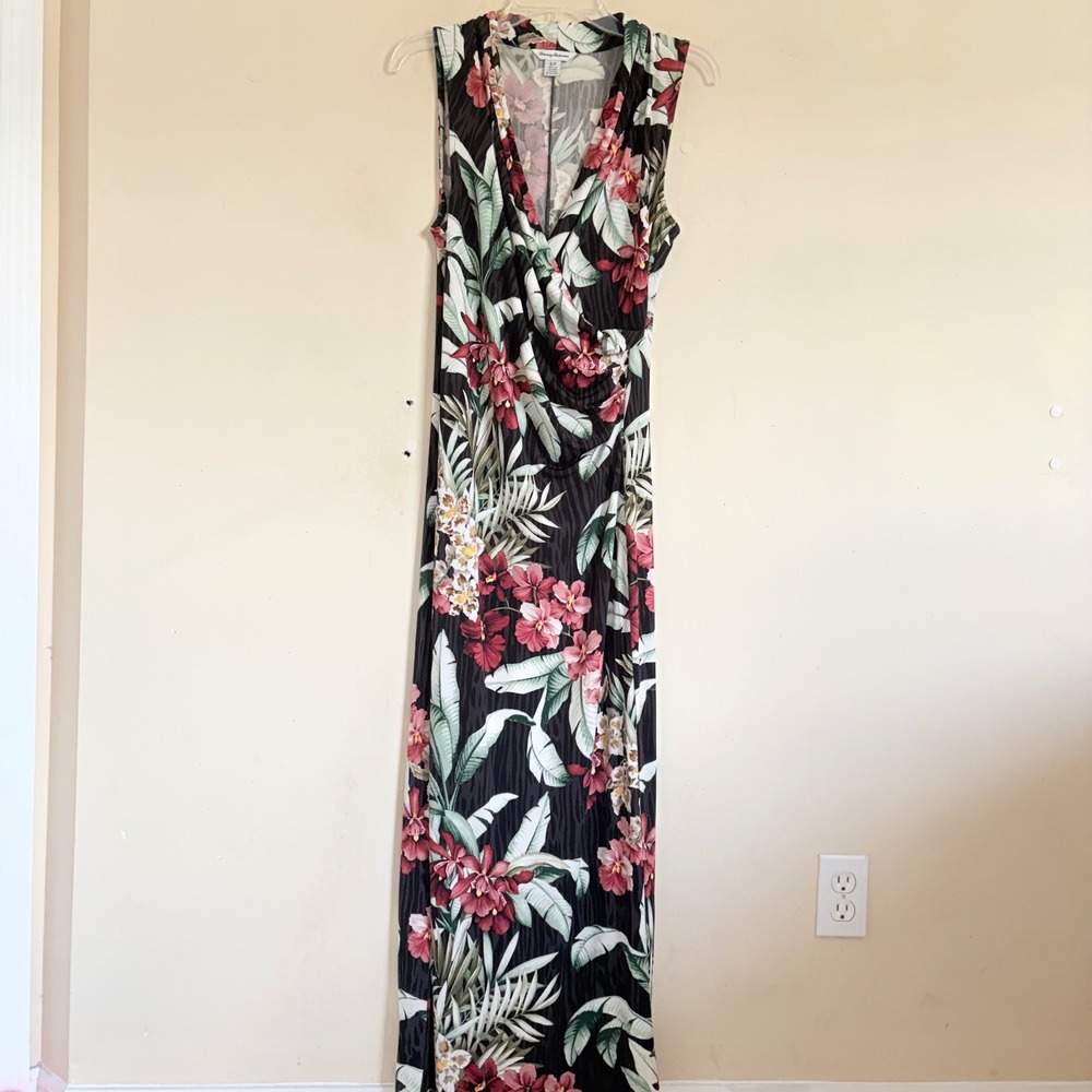 Tommy Bahama Hibiscus Tropical Floral Sleeveless Maxi Dress Small Black - Picture 4 of 16